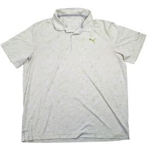 Puma Mattr Gust O' Wind Golf Polo Shirt Mens XL Green White Floral Flower Swirl